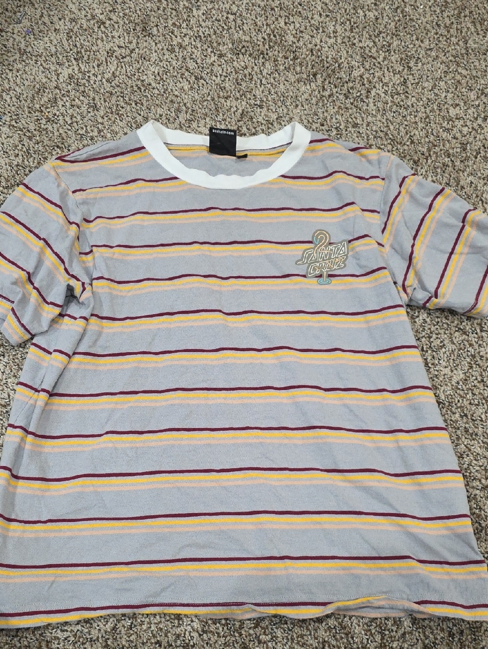 Santa Cruz Skateboards Striped Short Sleeve Tee in Light Gray, Maroon & Yellow